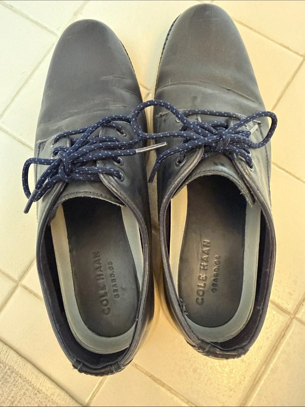Men's Cole Haan Navy Leather Lace-Up Dress Shoes with Blue Stitching